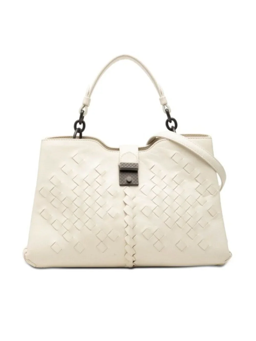 Bottega Veneta Intrecciato Napoli 2-Way Shoulder Bag Off White Leather